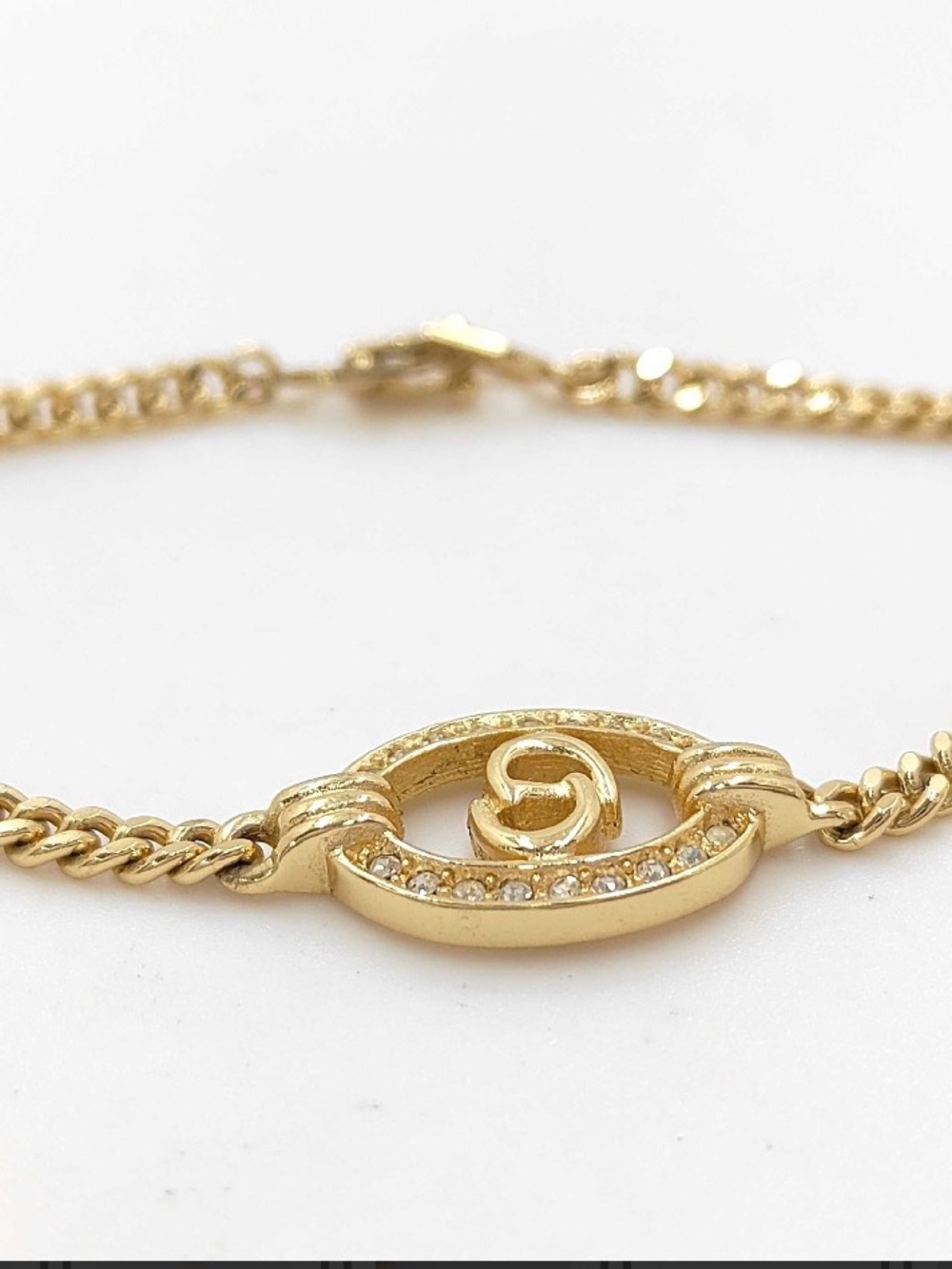 Dior Gold Crystal-Accented Oval Link Bracelet